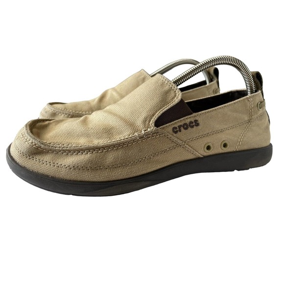 Crocs Walk 11270 Canvas Slip On Mens‎ Boat Shoes Loafers Tan Khaki Size M10 - Picture 1 of 8